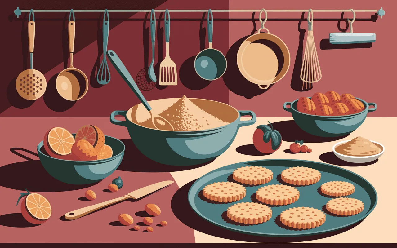 Préparation biscuits trocadero avec poudre d’amande et ustensiles