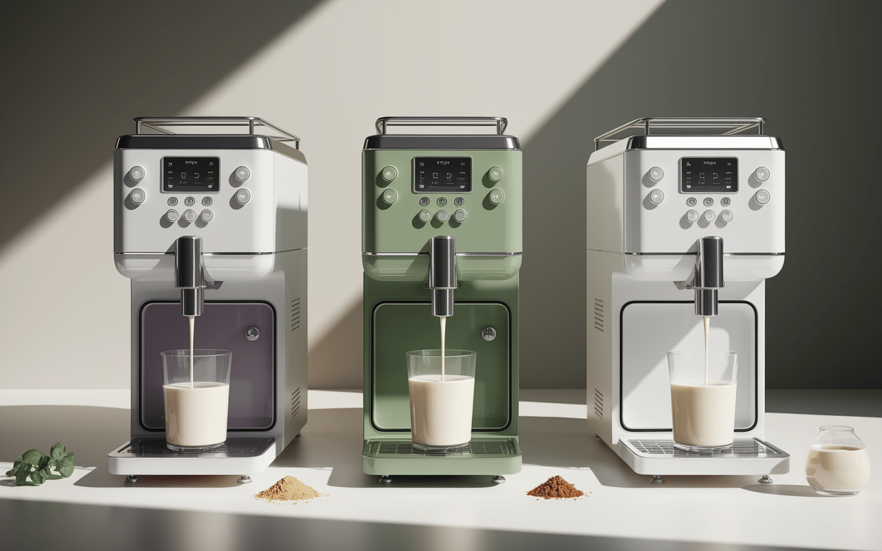 trois machines à lait végétal tailles et capacités variées