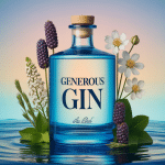 Bouteille Generous Gin transparente entourée de botaniques