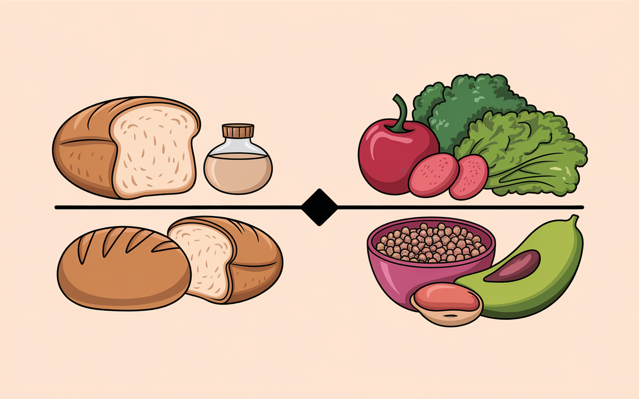 Balance aliments IG bas vs raffinés