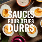 Différentes sauces pour oeufs durs en bols