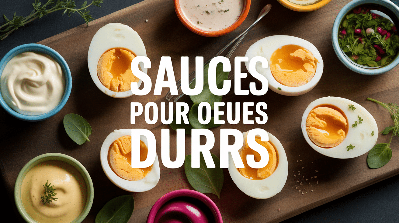 Différentes sauces pour oeufs durs en bols