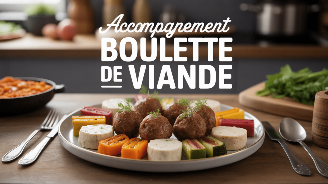 Assiette accompagnement boulette de viande avec pâtes riz légumes