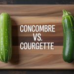 concombre courgette côte à côte sur planche bois