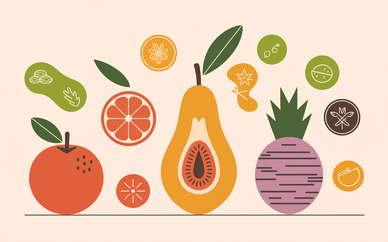 fruits en t tamarin tangerine tomate taro avec icônes nutrition