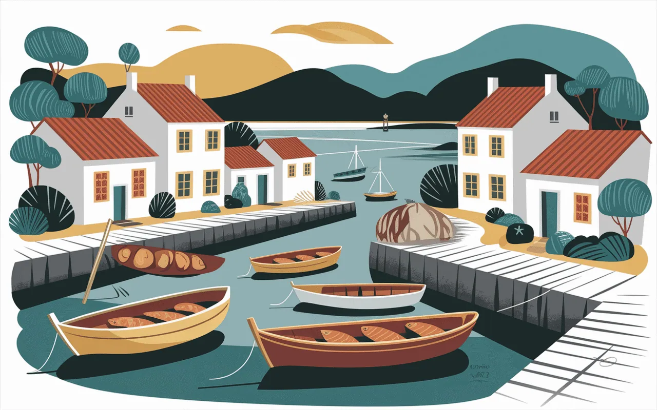 village pêcheurs morue a braga illustration
