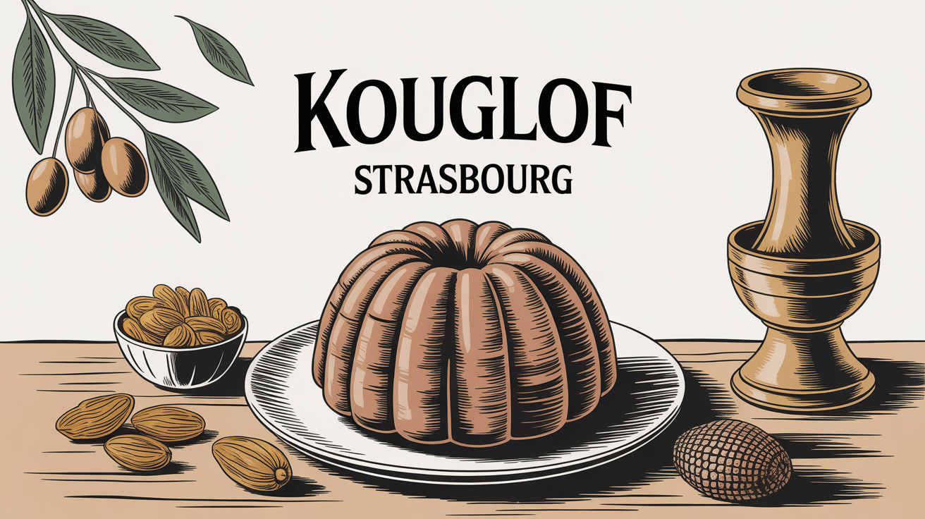 Meilleur kouglof Strasbourg posé sur table avec moule et ingrédients