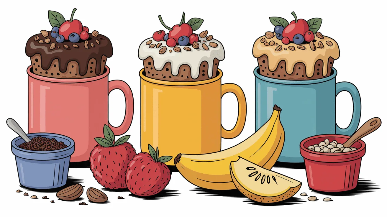 Variantes mug cake beurre de cacahuete avec toppings gourmands