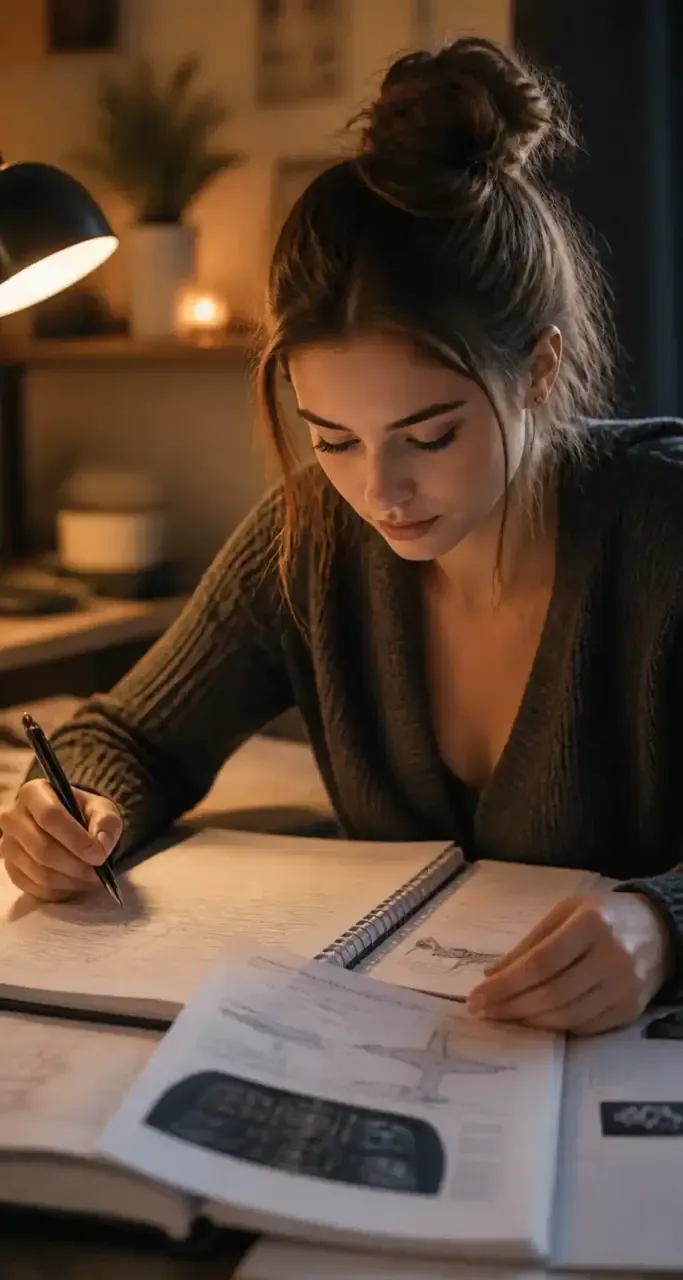 Étudiante en pleine révision pour la formation Cabin Crew Attestation
