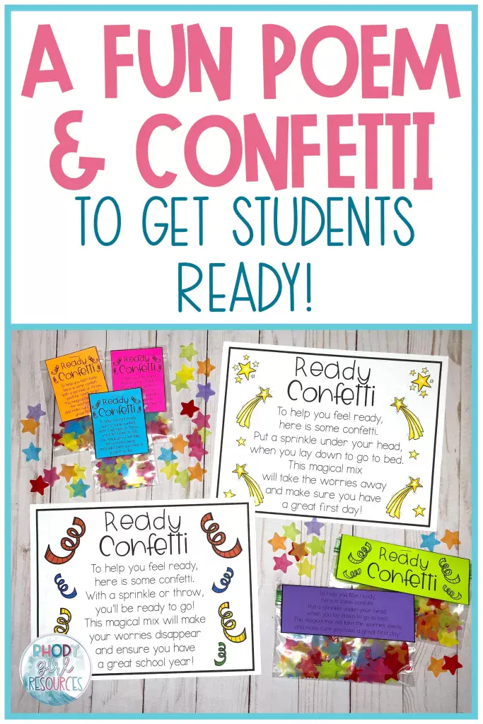 poems and confetti bags showing examples of what you can do with Ready Confetti resource