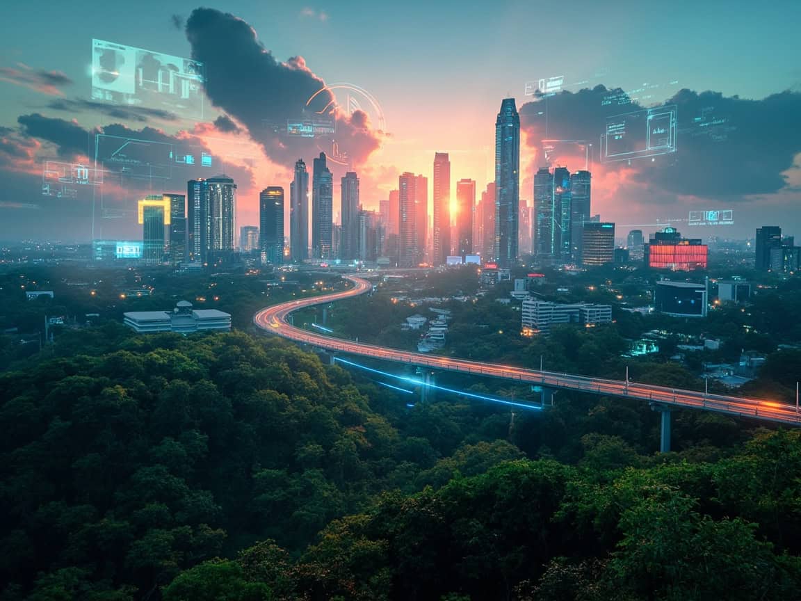 디지털 혁신과 친환경 에너지를 구현하는 미래 인도네시아 대도시 모습