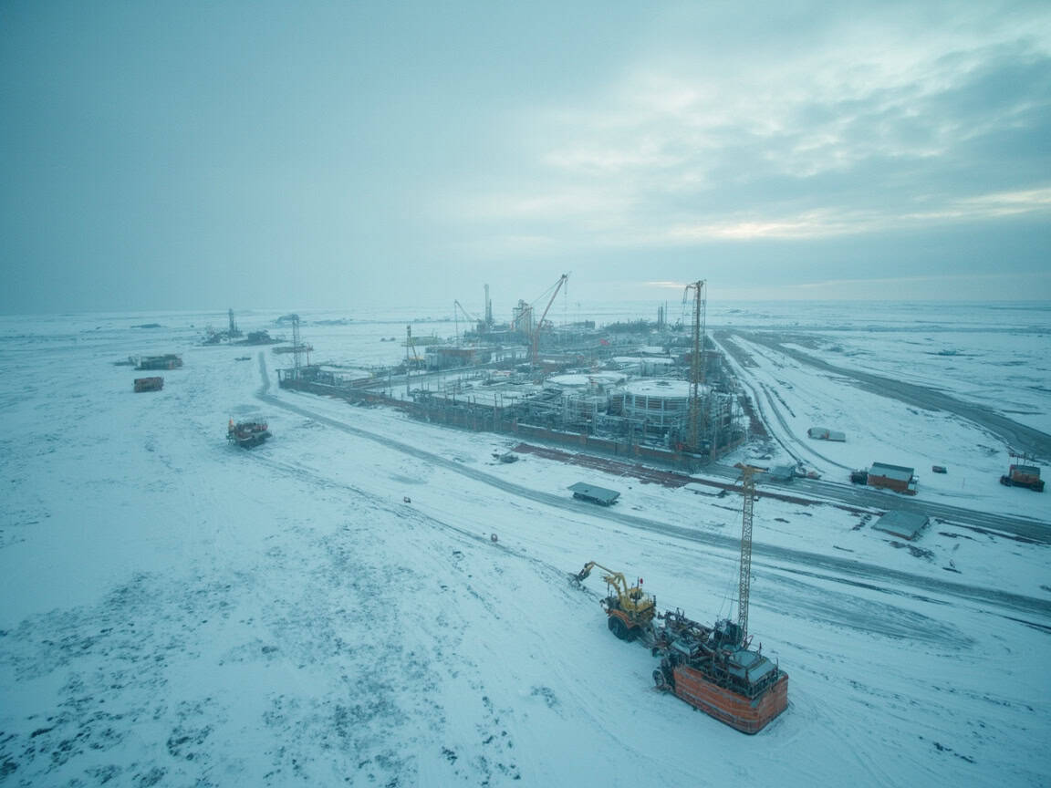 알래스카 LNG 개발 현장의 극한 기후 속 대규모 천연가스 시설