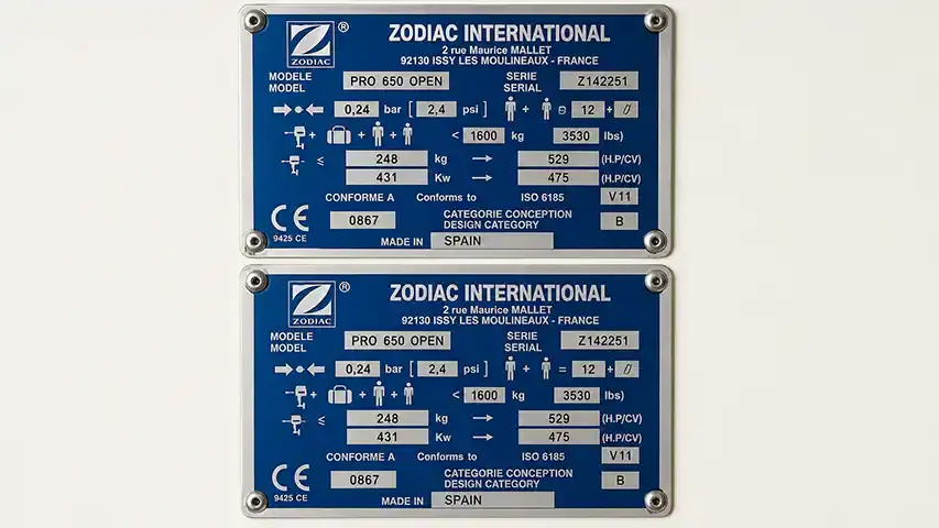 You can find all information on the CE plate in your RIB @ RIBs ONLY - Home of the Rigid Inflatable Boat