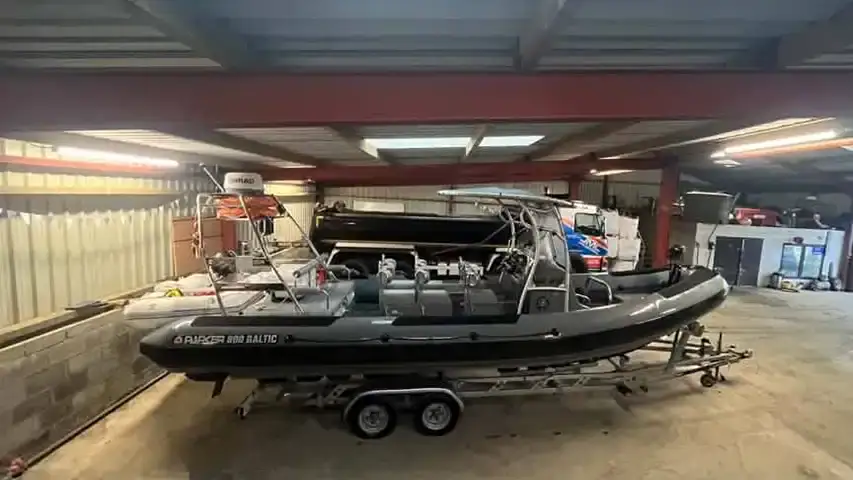A RIB stored dry on a trailer @ RIBs ONLY - Home of the Rigid Inflatable Boat
