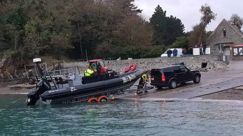 A RIB secured on its trailer to it the road @ RIBs ONLY - Home of the Rigid Inflatable Boat