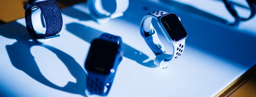 Apple watch A display of Apple smart watches on a table