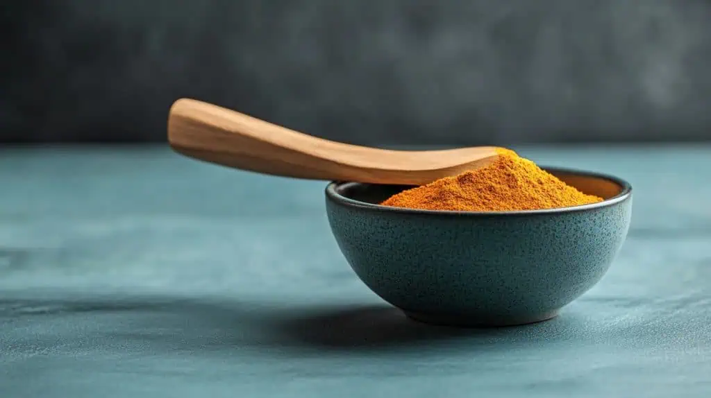 A bowl of curcumin on a tabletop