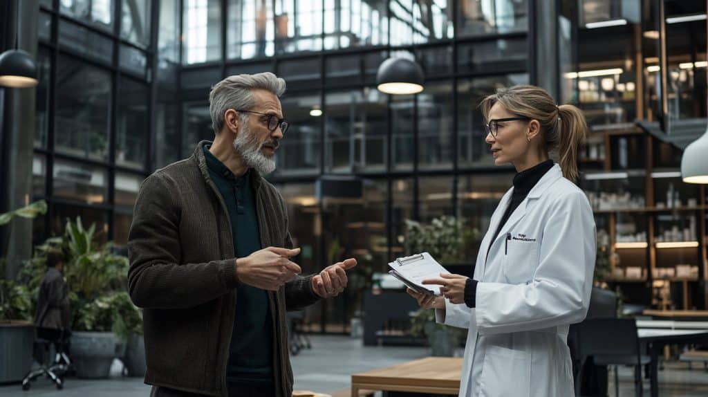 Doctor A middle-aged man talking to his doctor about supplements