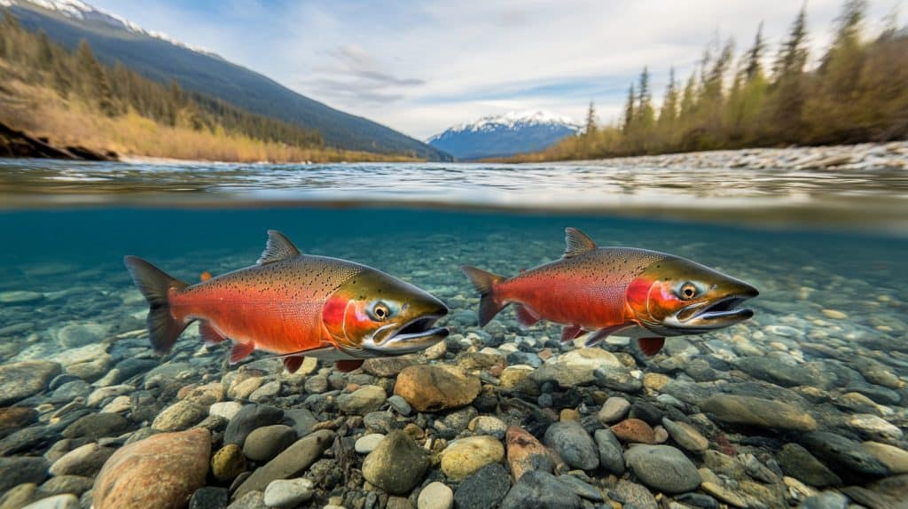 Salmon Wild salmon swimming in a lake