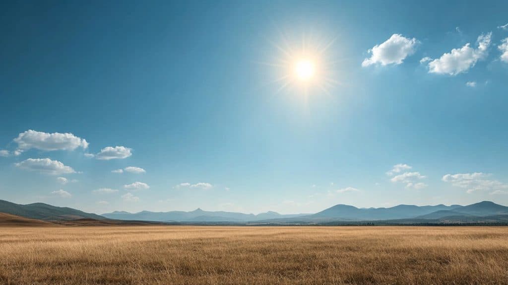 The sun shining in a blue sky