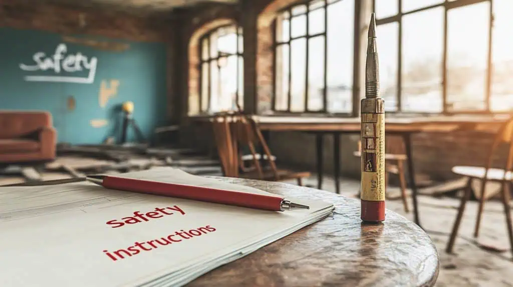 A manual on a table with the title: “safety instructions"