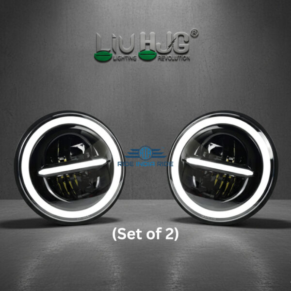 LIU HJG 7 Inch 80W Minus LED Headlight For Royal Enfield, Mahindra Thar, Jeep (With Ring) (Set of 2)