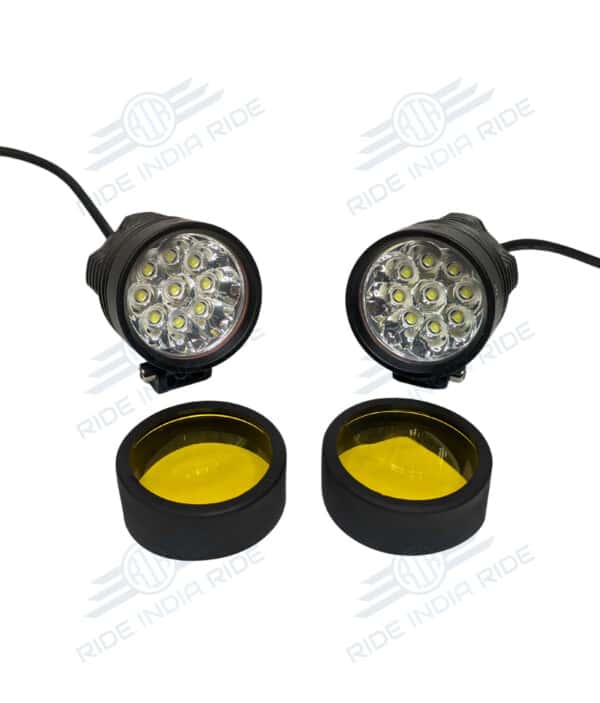 HJG L9X 90W CREE 9 LED Fog Light Auxiliary For Motorcycles With Yellow Filter (2 Pcs)
