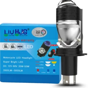 LIU HJG Super Bright White LED H4 Projector Lens Bulb with Red Devil Eye for Car, Motorbike, Truck, Van (12V, 50W) - Pack of 1