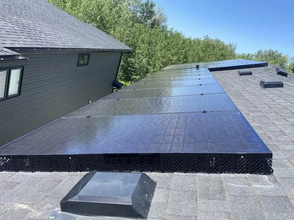 Solar panel installation on residential roof in Edmonton, Northern Alberta.