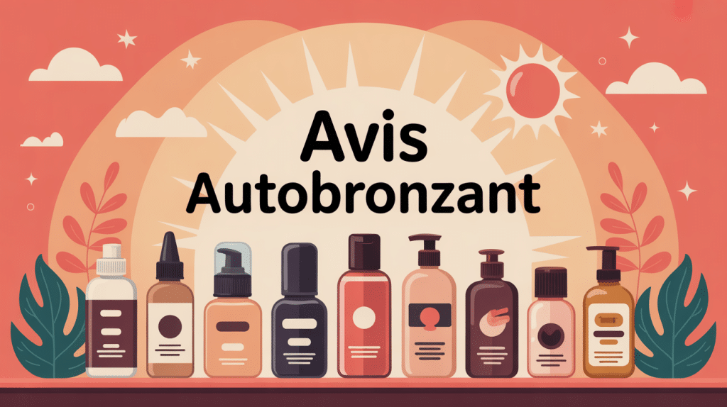 Bannière avis sur autobronzant, flacons, peaux, gants