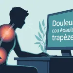 illustration douleur cou epaule trapeze devant écran