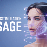 Visuel électrostimulation visage avis style 3D technologique