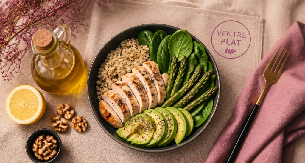 aliment pour perdre le ventre bol quinoa poulet avocat
