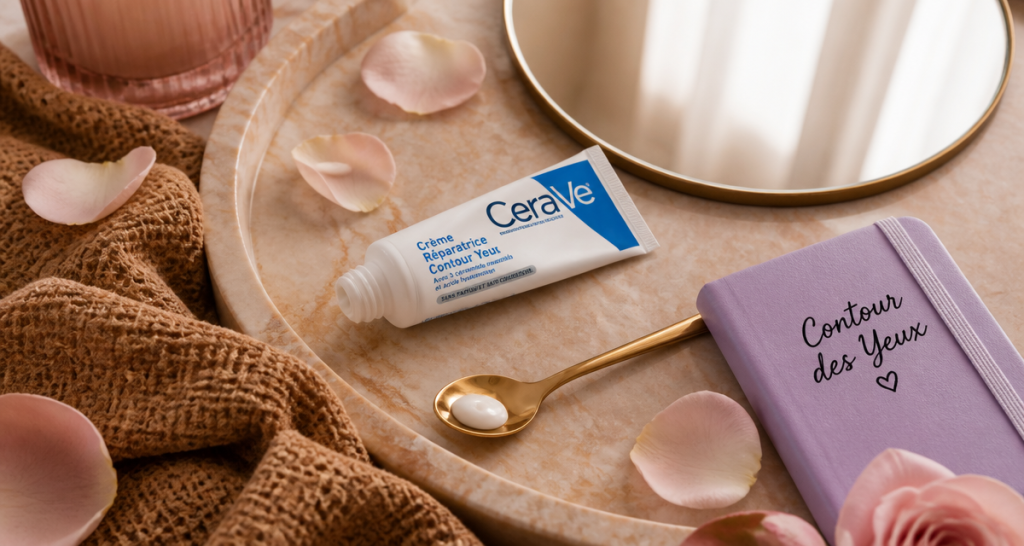 cerave contour des yeux avis tube crème et cuillère dorée