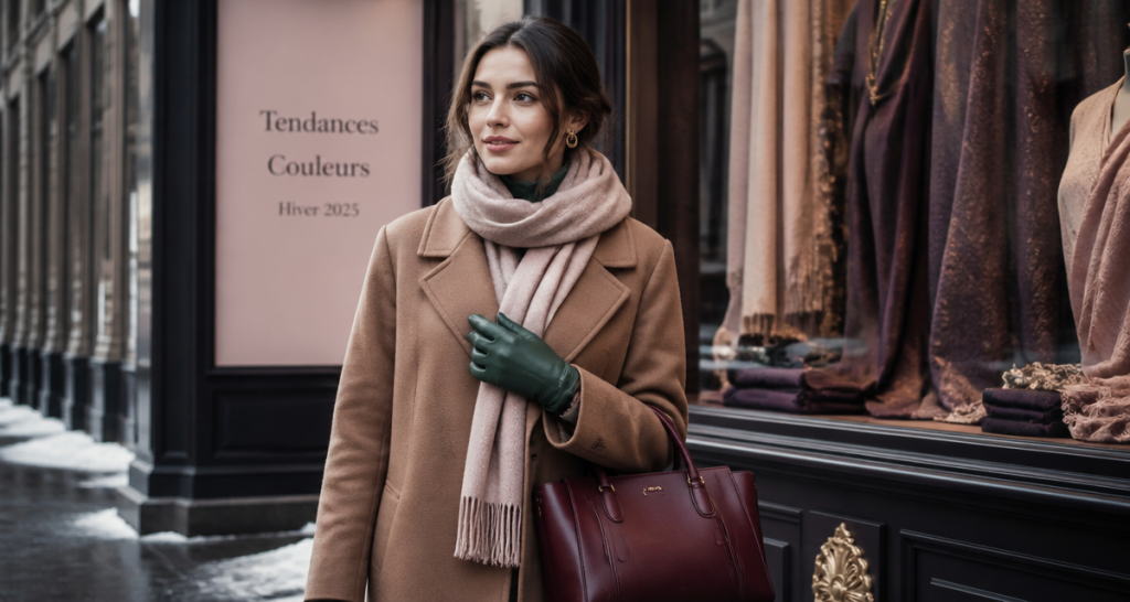 Femme manteau mocha mousse couleurs mode hiver 2025