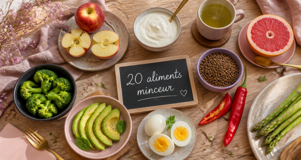 les 20 aliments qui font maigrir sur une table