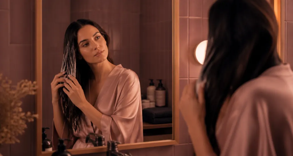 peut on appliquer un masque sur cheveux secs femme salle de bain