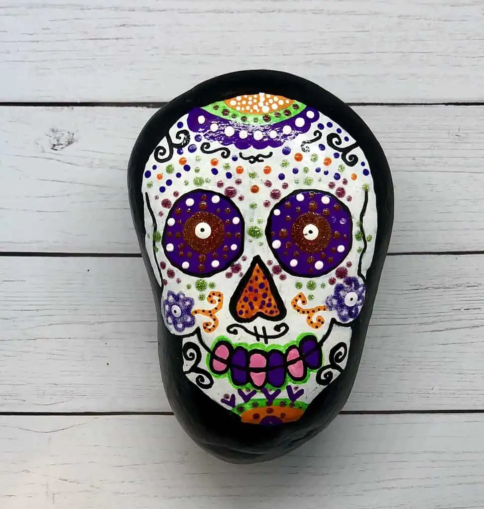 Easy Sugar Skull Painted Rocks for Beginners 7 sugar skull rock painting