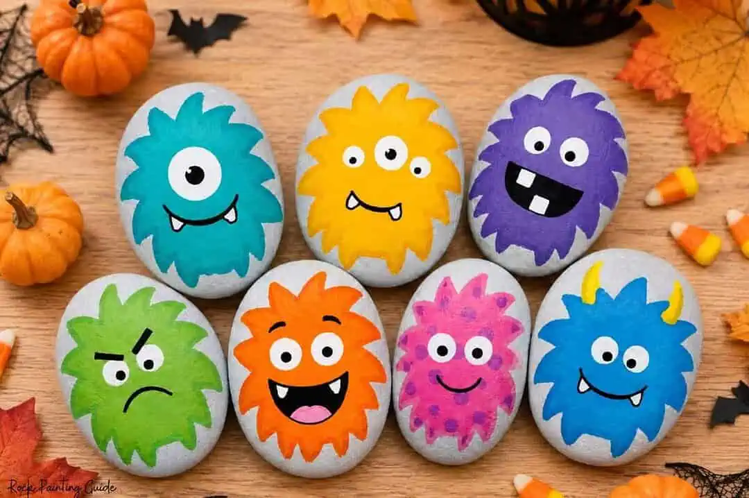 Easy Monster Rock Painting Tutorial: Fuzzy Halloween Rocks 3 Halloween monster rock painting