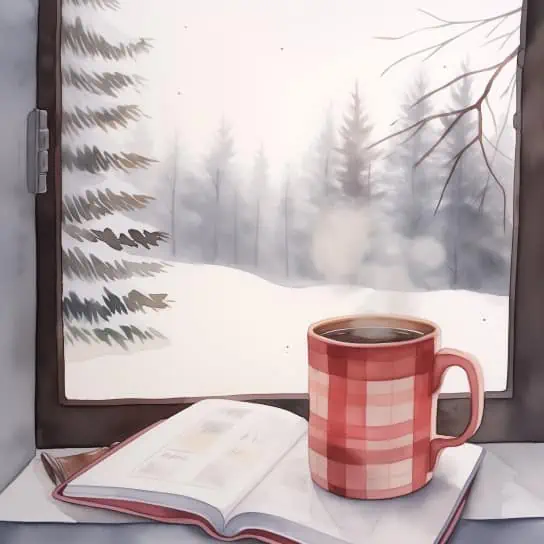 100+ Best Christmas Painting Ideas That's Easy to Make 39 winter scene with mug and book