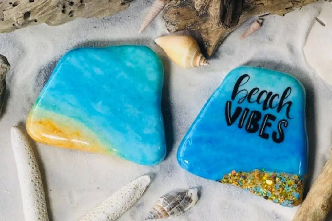 DIY Beach Painted Rocks with Glitter, Ink, and Good Vibes 5 beach vibes painted rocks