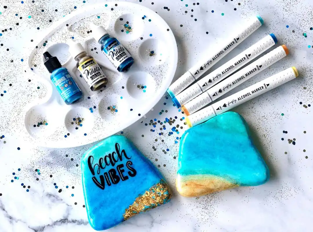 DIY Beach Painted Rocks with Glitter, Ink, and Good Vibes 7 alcohol ink markers