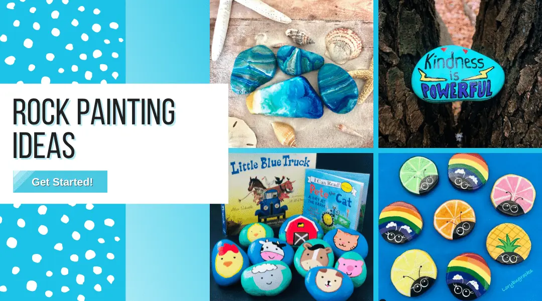 Complete Guide: How to Paint Rocks, Tips & Tricks, and Ideas to Try 4 blue painted rocks, bug painted rocks, animal painted rocks