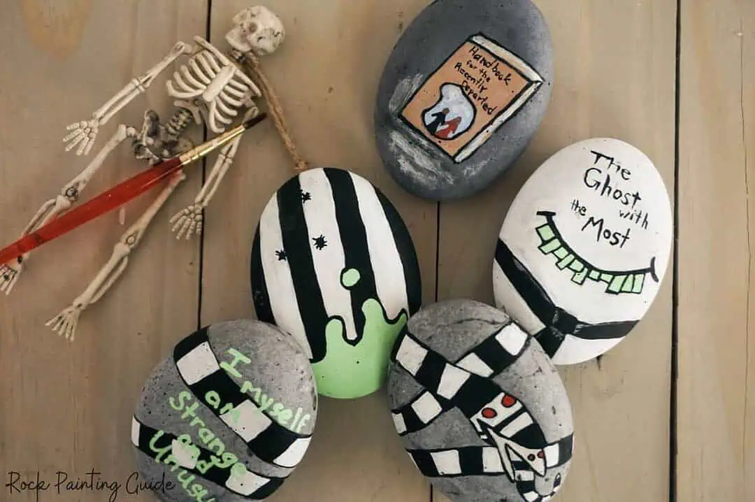 31+ Halloween Rock Painting Ideas: Easy, Cute & Spooky Painted Rocks 14 beetlejuice painted rocks