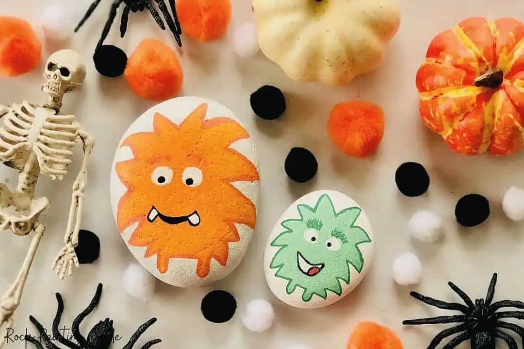 31+ Halloween Rock Painting Ideas: Easy, Cute & Spooky Painted Rocks 8 fuzzy monster painted rocks