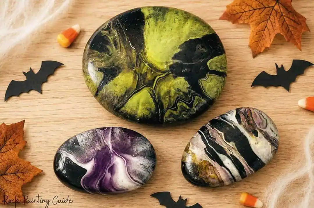 31+ Halloween Rock Painting Ideas: Easy, Cute & Spooky Painted Rocks 13 halloween acrylic paint pour rocks
