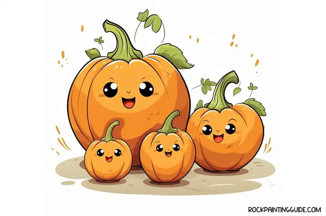 100+ Easy Fall Drawing Ideas + Step-by-Step Tutorials 4 cute pumpkin family