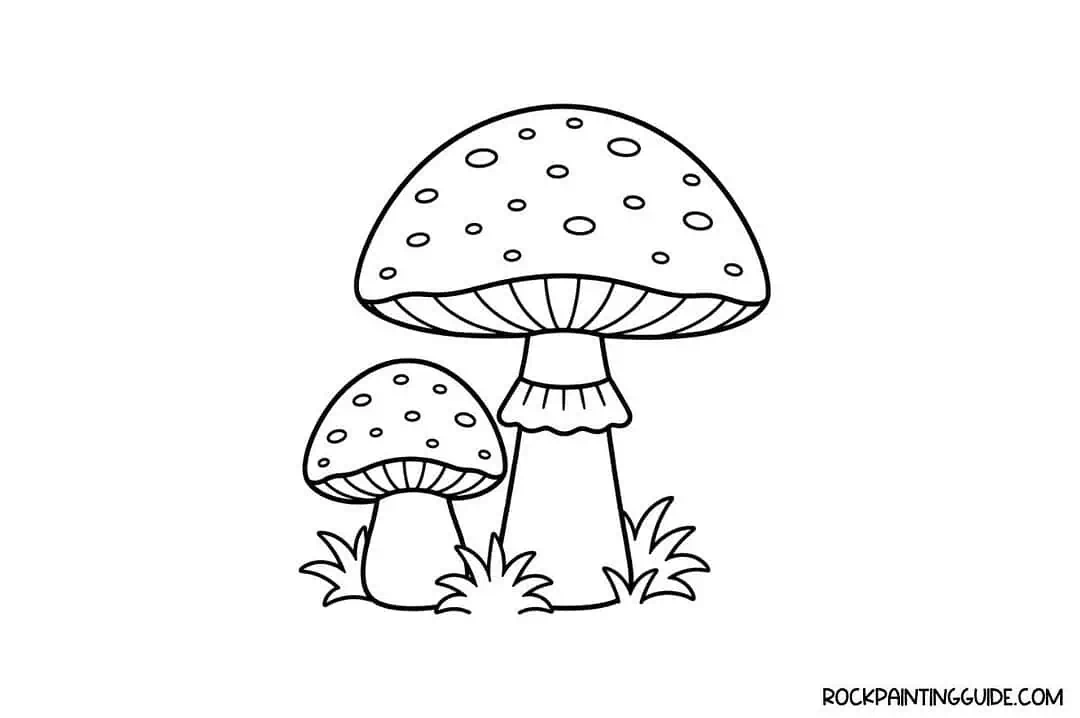 35+ Mushroom Drawing Ideas: Cute, Easy & Whimsical 22 Step 6: Add Grass around mushrooms