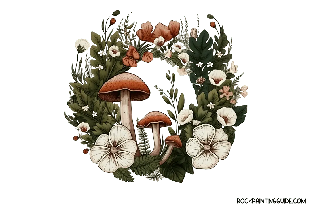 40+ Whimsical Mushroom Drawing Ideas with Cottagecore Vibes! 21 mushroom wreath