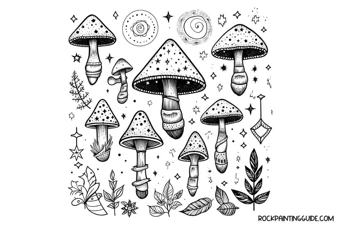 40+ Whimsical Mushroom Drawing Ideas with Cottagecore Vibes! 11 starry night mushroom doodles